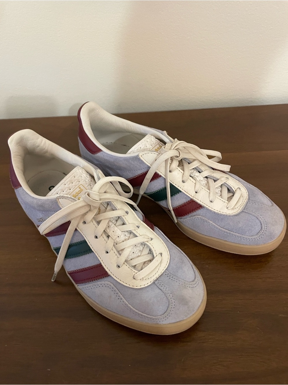 Adidas Gazelles in Blue Dawn and Collegiate Burgundy